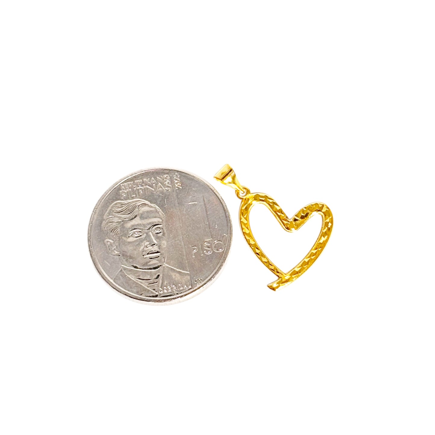 18k Saudi Gold Diacut Line Heart with Hook Pendant - SKU-CK8BKRZ0