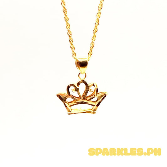 18k Saudi Gold Set Corona Pendant+ Rope Chain 22'
