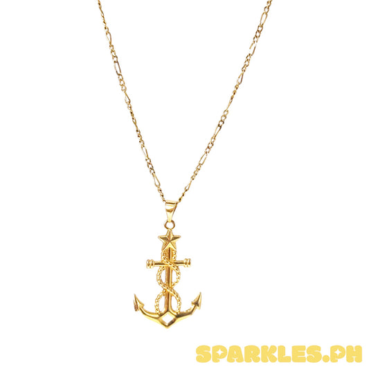 18k Saudi Gold Figaru Chain Makapal V2 20" + 18k Saudi Gold Anchor Star Pendant