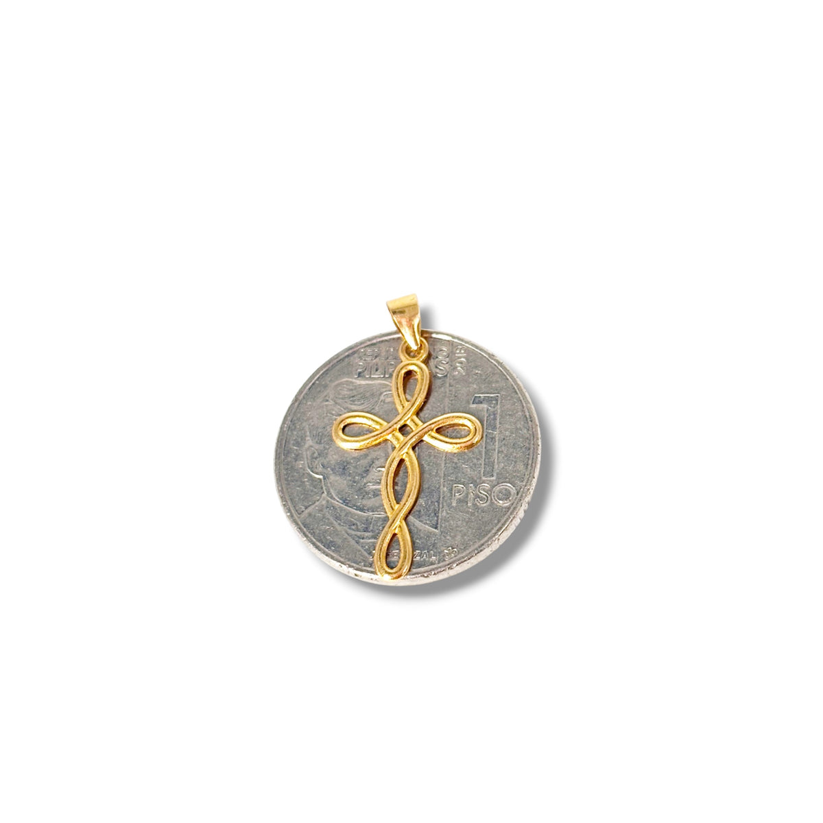 18k Saudi Gold Micro Paperclip Chain 20" + 18k Saudi Gold Twisted Cross Pendant
