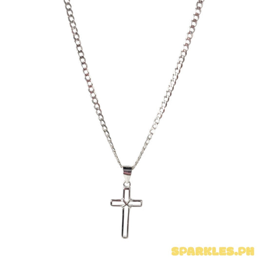 92.5 Sterling Silver - 2mm Cadena Chain 20" + 92.5 Sterling Silver - Open Cross Pendant