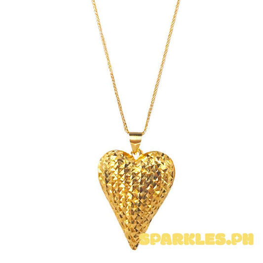 18k Saudi Gold Set Pyramid Heart + Foxtail Chain 18"