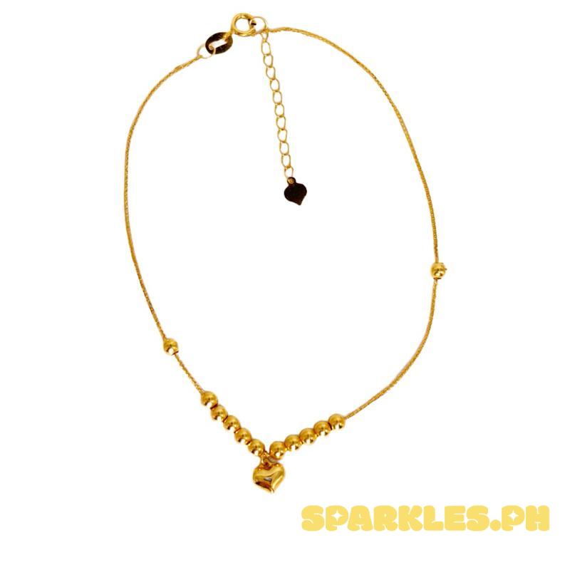18k Saudi Gold Foxtail Ball Heart Bracelet - SKU-FGE4BA5K