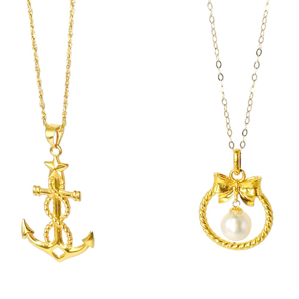 18k Saudi Gold Combo Sets Anchor Star + Rope Chain 16" & Ribbon Pearl HOLLOW + Tauco Chain lv1