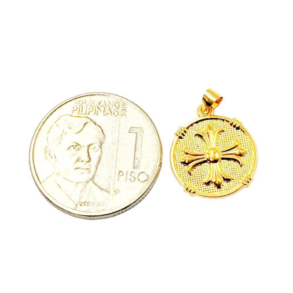 18k Saudi Gold Round Cross Pendant - SKU-5W050LTS