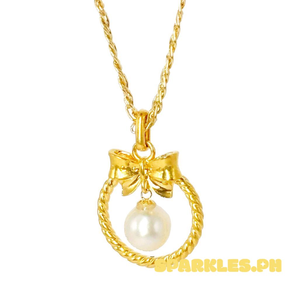 18k Saudi Gold Set Ribbon Pearl HOLLOW + Tauco Knot Chain 20"