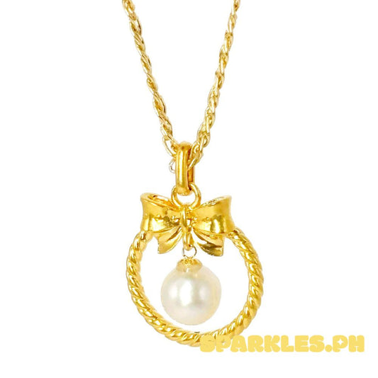 18k Saudi Gold Set Ribbon Pearl HOLLOW + Tauco Knot Chain 20"