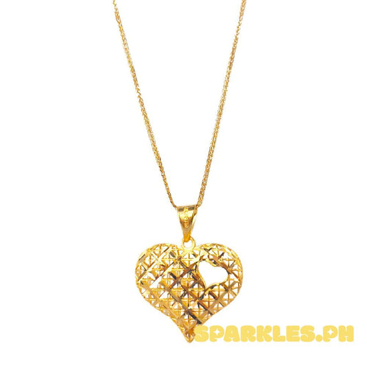 18k Saudi Gold Set Dazzle Heart + Foxtail Chain 18"
