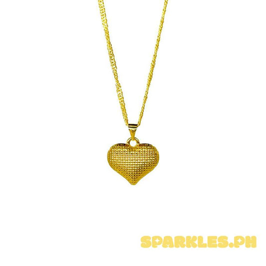 18k Saudi Gold Dotted Jumbo Heart Pendant + Japan Makapal 18"