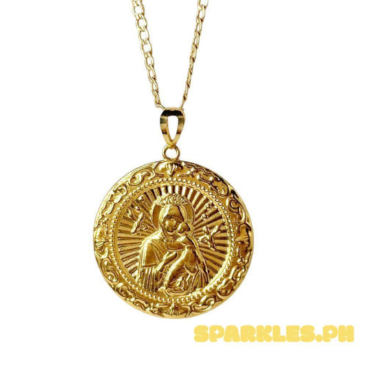 18k Saudi Gold Set Sacred Mary & Child + Cadena Chain Makapal 18"