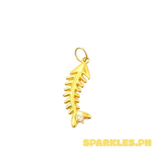 18k Saudi Gold Fish Bone Pendant - SKU-S2V256H0