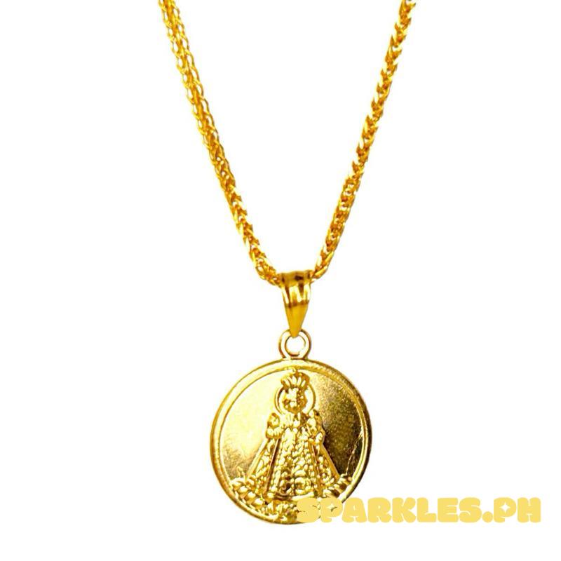 18k Saudi Gold Set 15mm Sto. Nino + Foxtail Chain Makapal 20”