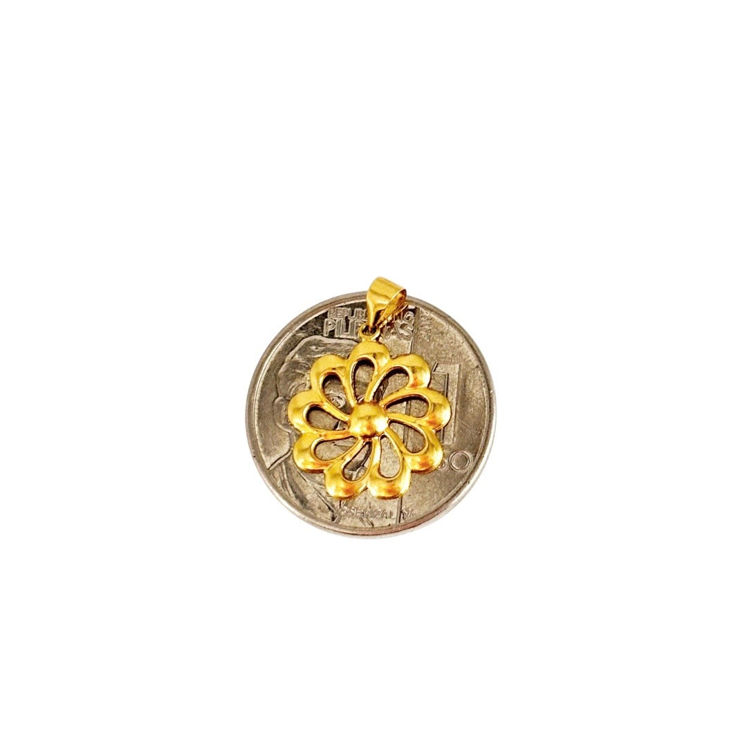 18k Saudi Gold Micro Paperclip Chain 18" + 18k Saudi Gold Turbine Flower Pendant