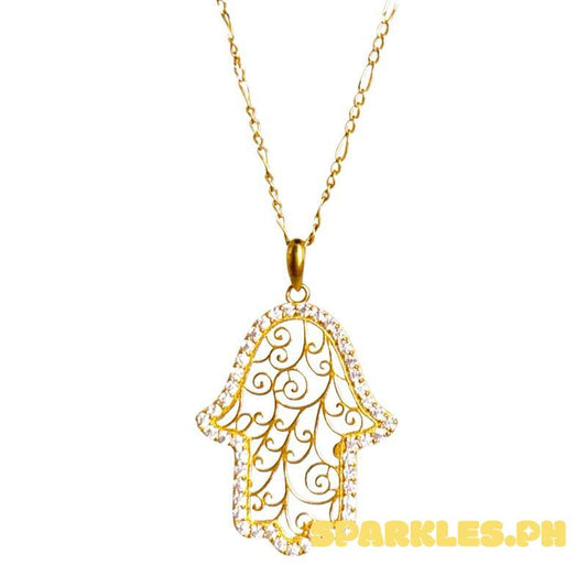 18k Saudi Gold Set Hamsa Pendant + Figaru Chain 18”