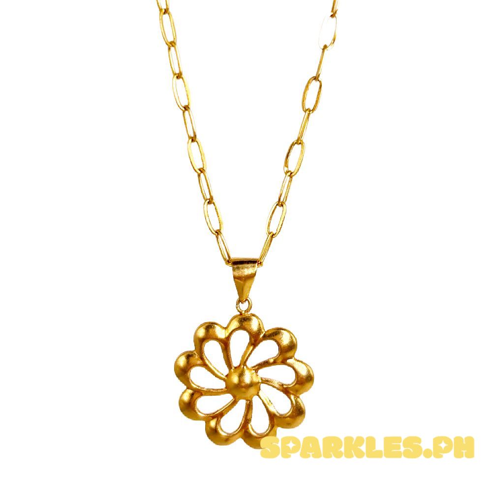 18k Saudi Gold Set Turbine Flower + Micro Paperclip Makapal 20"