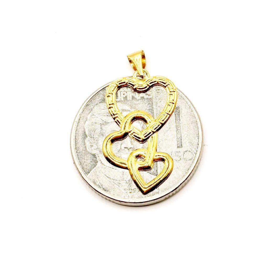 18k Saudi Gold Fenfen Triple Heart Pendant - SKU-C9EGEIUW