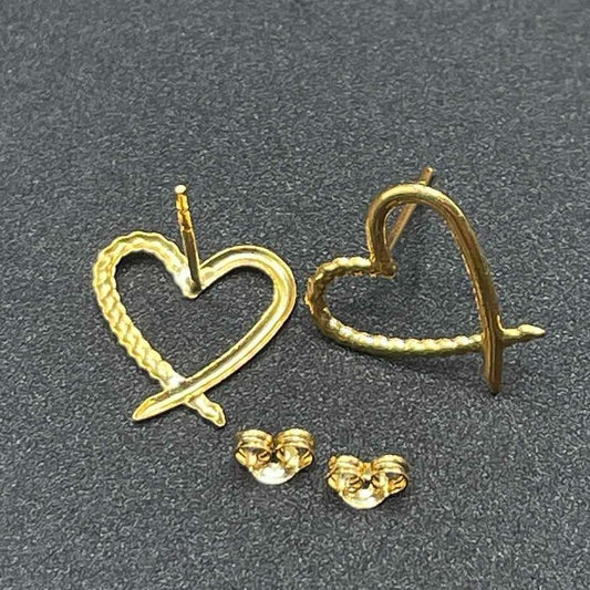 18k saudi gold rope heart earring solid pawnable
