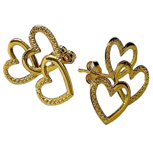 18k Saudi Gold Triple Heart Stud Earrings Pawnable