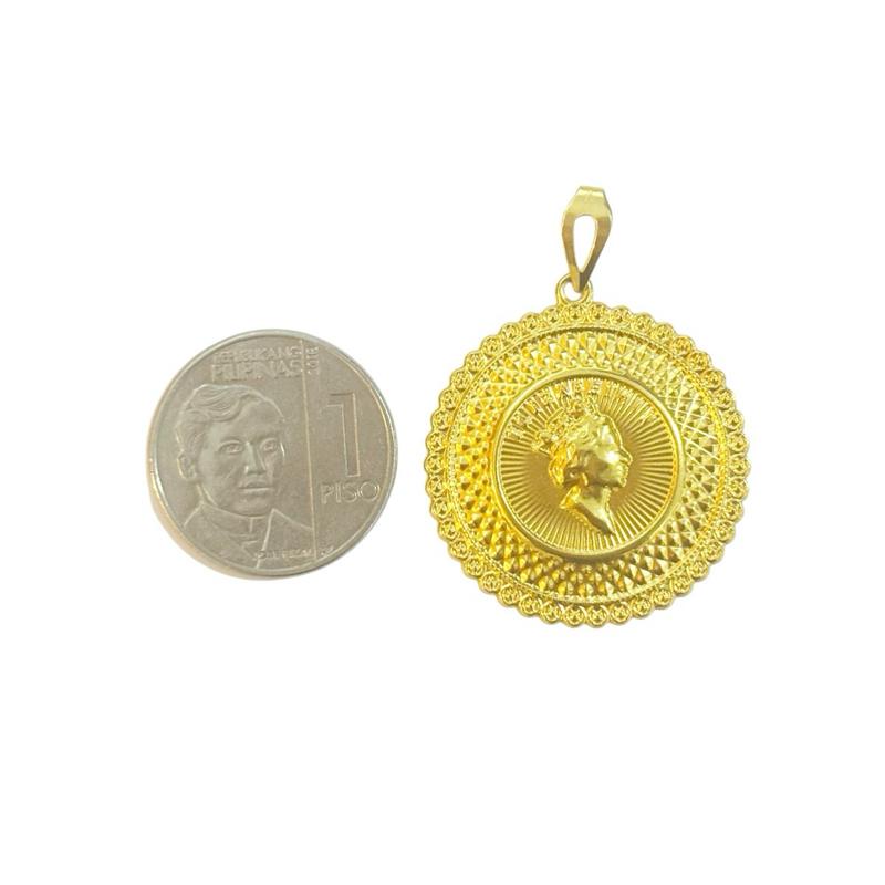 18k Saudi Gold Set Jumbo Queen Elizabeth Medallion + Diacut Circle Chain 20”