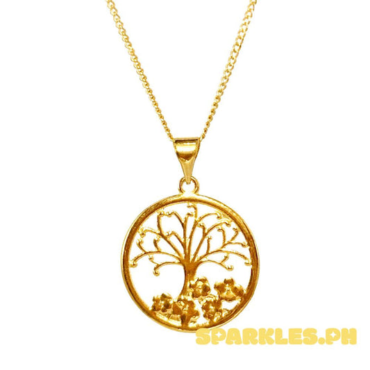 18k Saudi Gold Set Circle Tree + Cadena Chain 16"