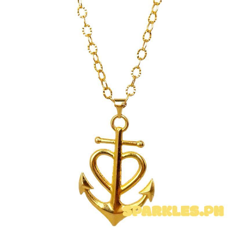18k Saudi Gold Set Anchor Heart + Diacut Circle Chain 16”
