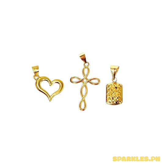 18k Saudi Gold Mini Love PENDANT + 18k Saudi Gold Twisted Cross Pendant + 18k Saudi Gold Square Diacut Pendant