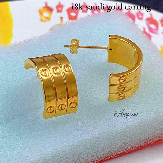 Triple Karkar Earrings Ampaw 18k Saudi Gold