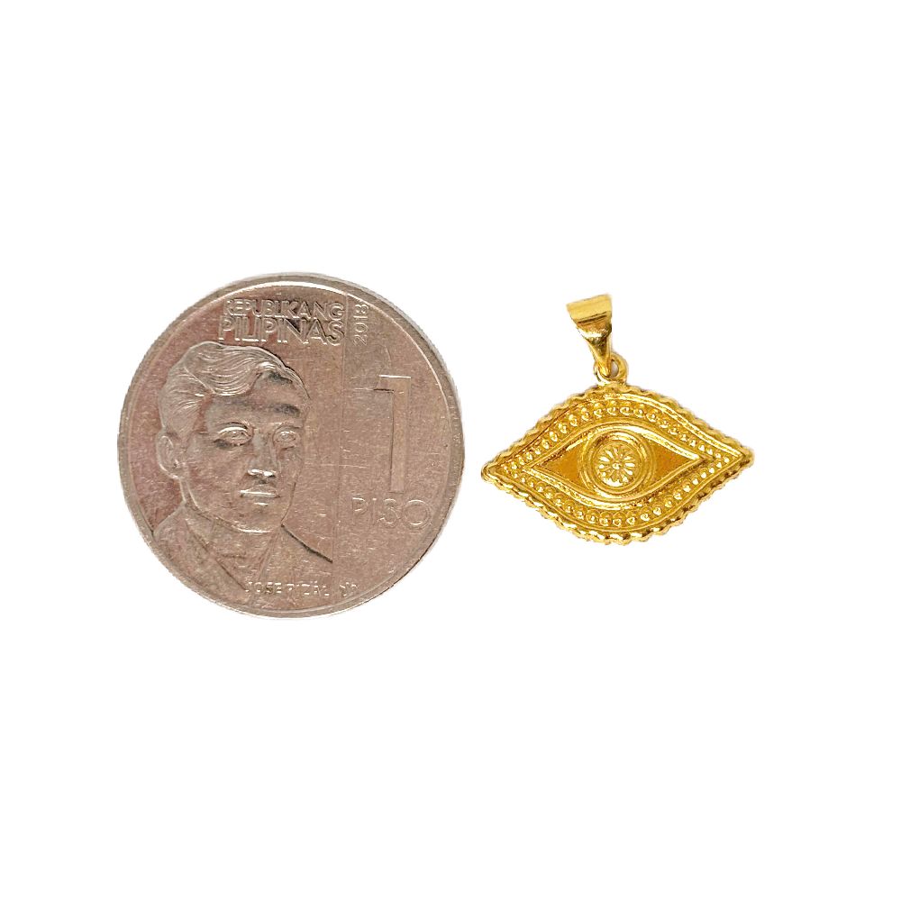 18k Saudi Gold Set Solid Evil Eye + Foxtail Chain 18"