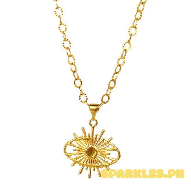 18k Saudi Gold Set Sunburst + Diacut Circle Chain 16”