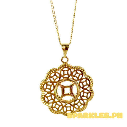 18k Saudi Gold Set Money Catcher Flower + Japan Chain 20"