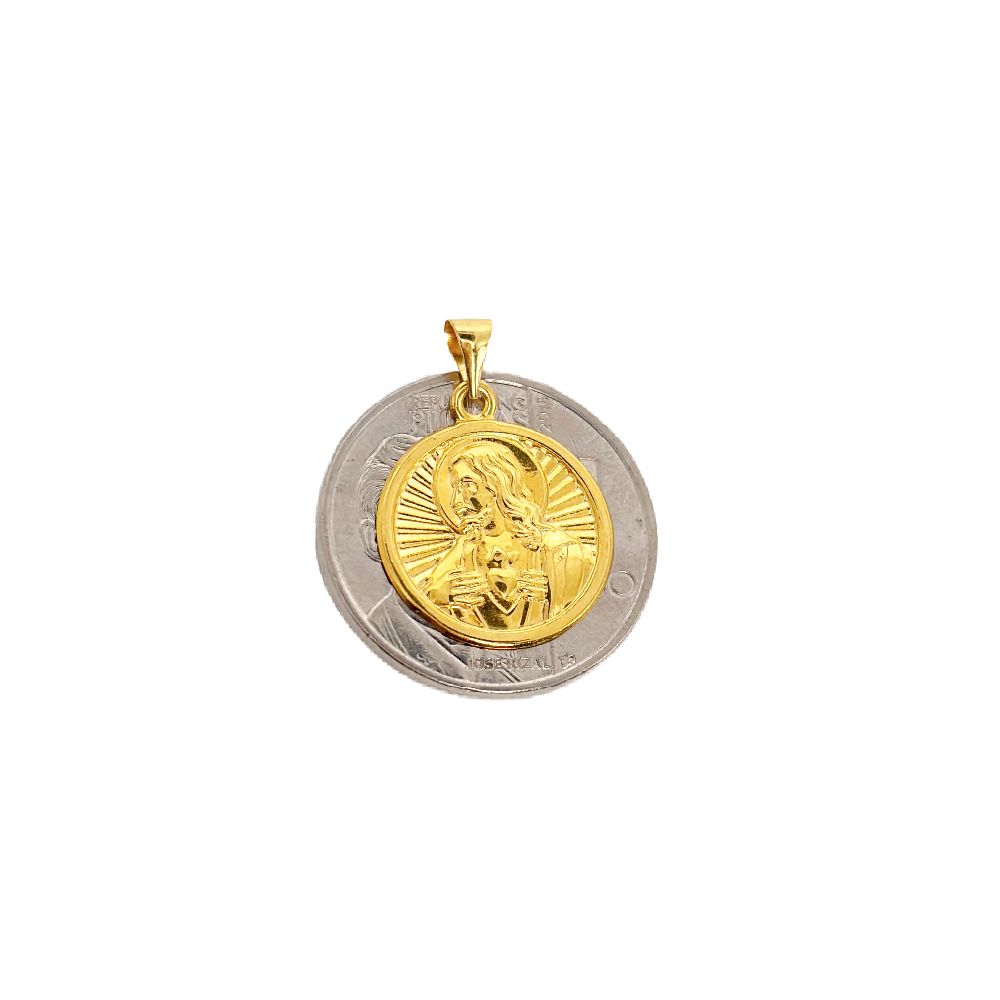 18k Saudi Gold Set Jesus Medallion + Foxtail Chain 18"