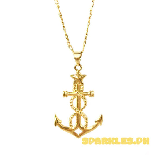 18k Saudi Gold Set Anchor Star + Figaru Chain 18"