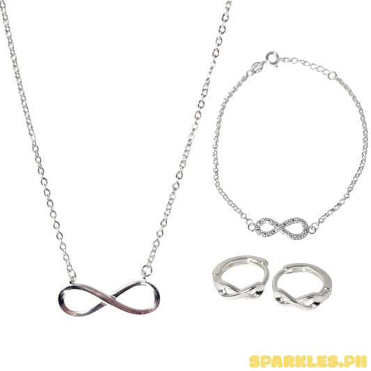 92.5 Sterling Silver - Plain Infinity Necklace + 92.5 Sterling Silver - Centered Infinity Bracelet + 92.5 Sterling Silver - Infinity Clip Earrings