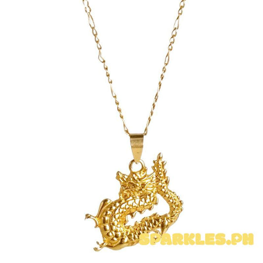 18k Saudi Gold Set Dancing Dragon + Figaru Chain 18”