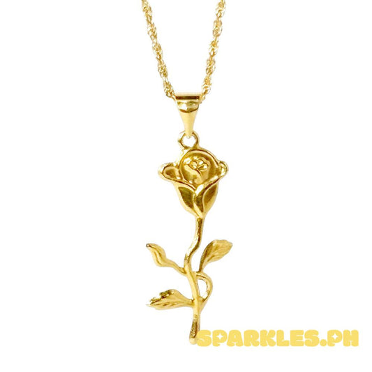18k Saudi Gold Set Luminous Rose + Rope Chain 18"