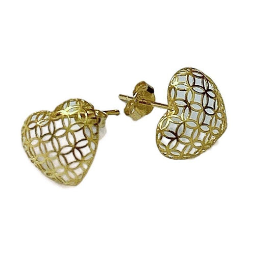 18k Saudi Gold Net Heart Stud Earrings Pawnable