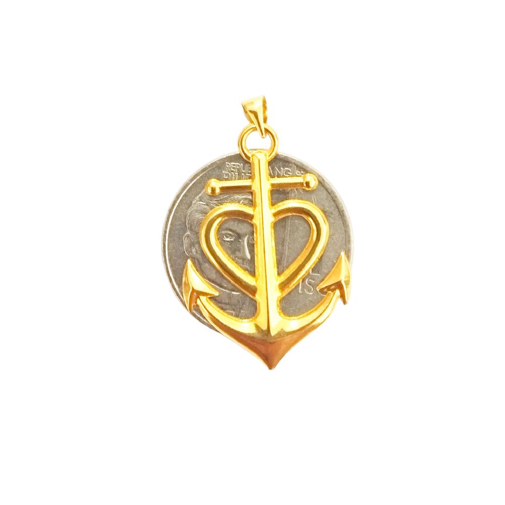 18k Saudi Gold Set Anchor Heart + Cadena Chain Makapal 24"