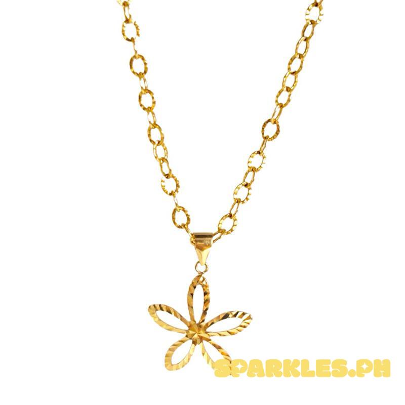 18k Saudi Gold Star Petal + Diacut Chain 16”