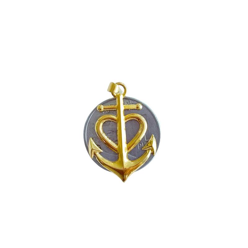 18k Saudi Gold Anchor Heart Pendant - SKU-VK8QY36H