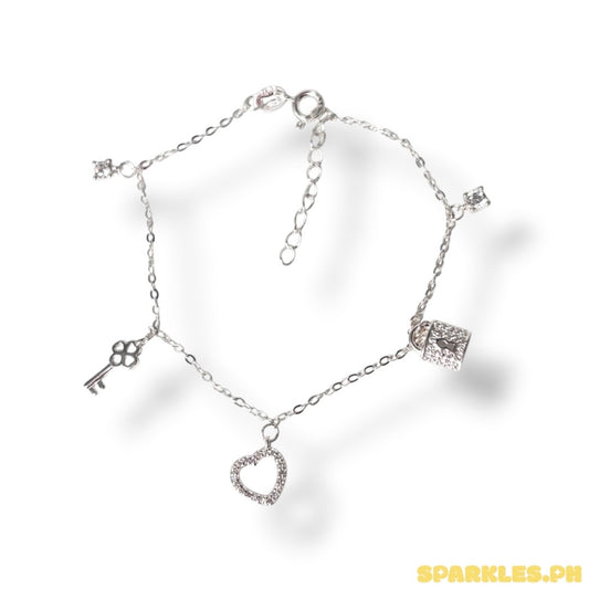 92.5 Sterling Silver - Love Lock Charm Bracelet