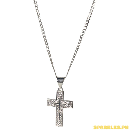 92.5 Sterling Silver - 2mm Cadena Chain 20" + 92.5 Sterling Silver - Moissanite Cross Pendant