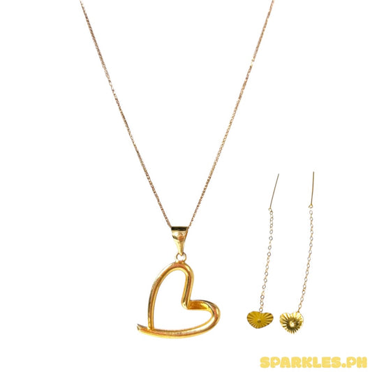 18k Saudi Gold Foxtail Chain 18" + 18k Saudi Gold Line Heart with Hook Pendant + 18k Saudi Gold Sinag heart tictac v2