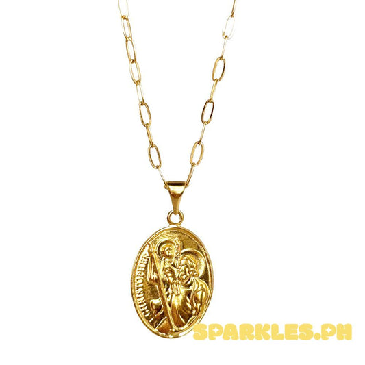 18k Saudi Gold Set St. Christopher + Micro Paperclip Makapal 20"