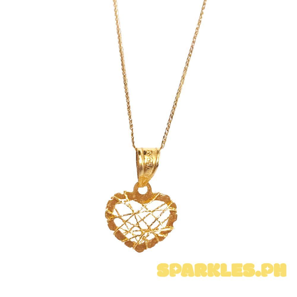 18k Saudi Gold Set Net Heart + Foxtail Chain 18"