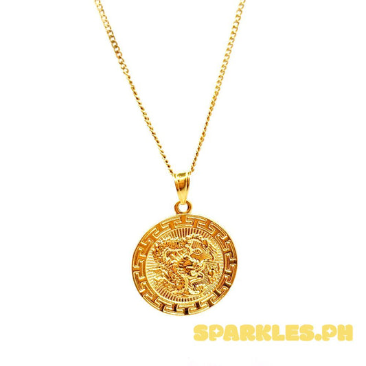 18k Saudi Gold Set Dragon Medallion+ Cadena Chain 20"