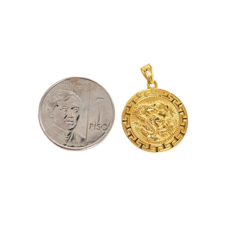 18k Saudi Gold Set Dragon Medallion + Diacut Circle Chain 20”