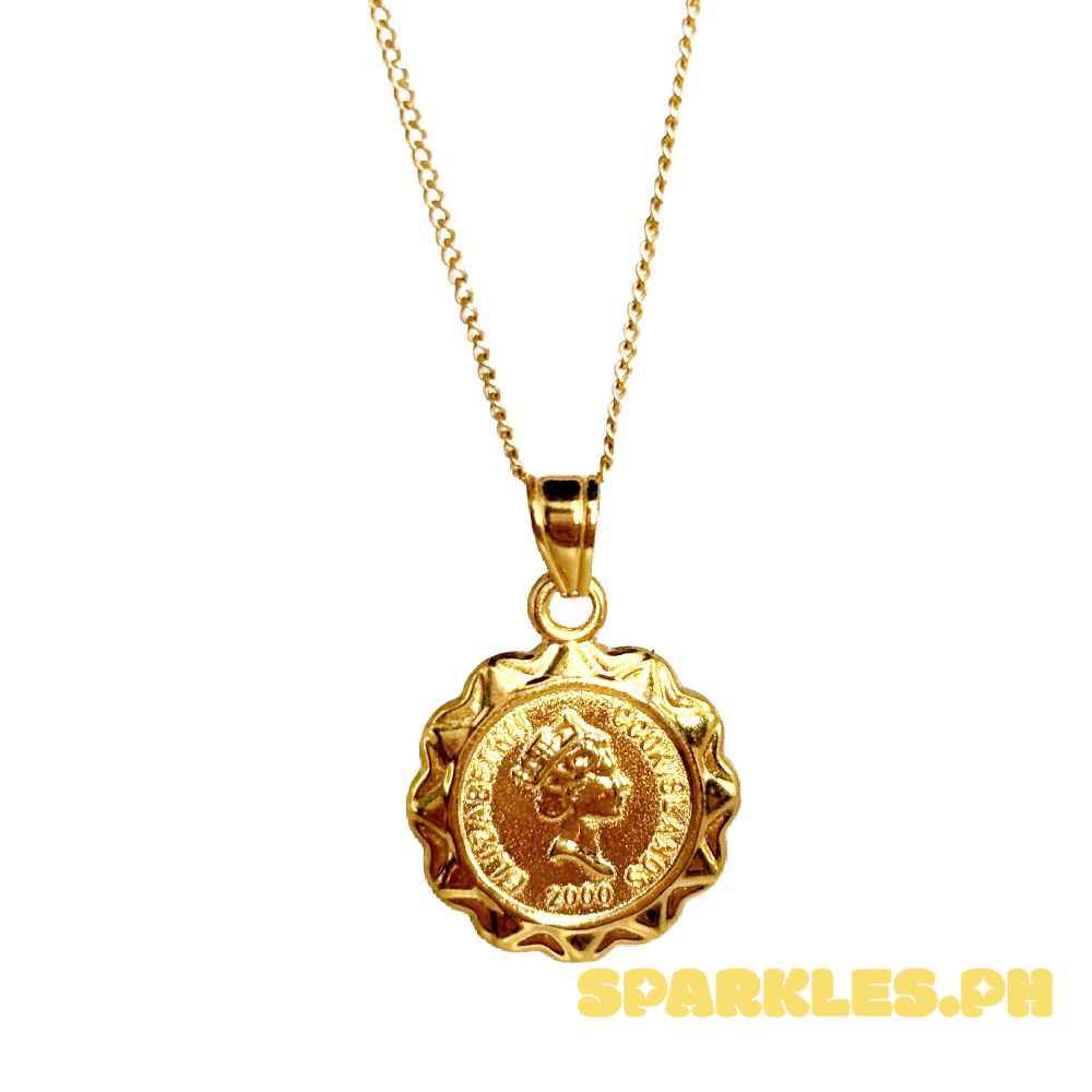 18k Saudi Gold Set Coin Elizabeth + Cadena Chain 22"