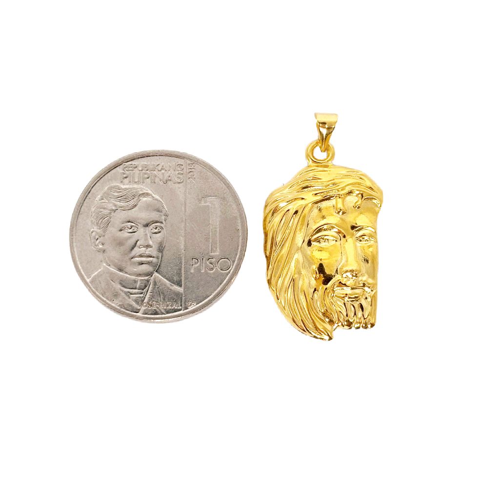 18k Saudi Gold Jesus Face V2 Pendant - SKU-PGGVMBJF