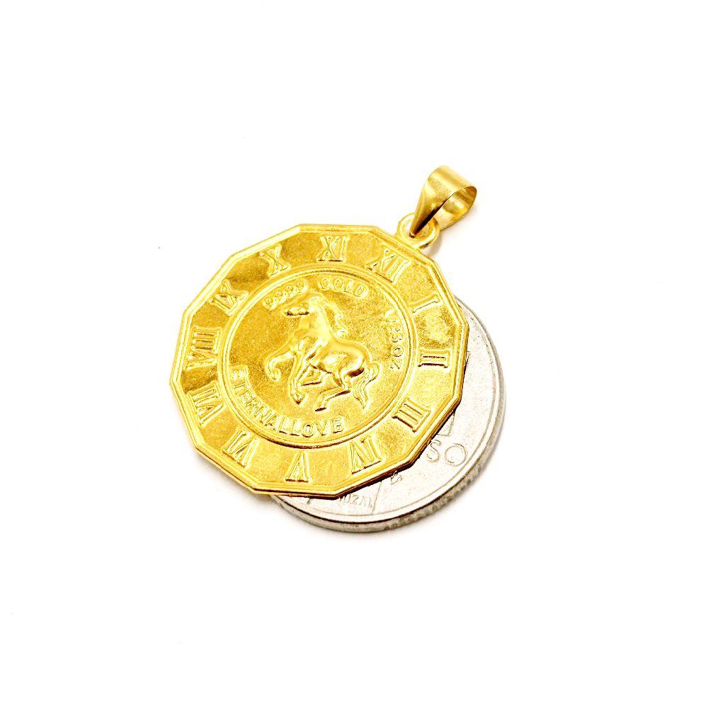 18k Saudi Gold Clock Horse Pendant - SKU-QD9L5XY8