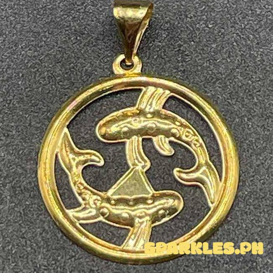 18k Saudi Gold Pisces Circle Pendant Solid Pawnable - SKU-MF5NRAR3